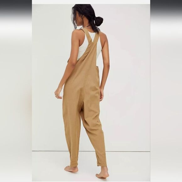 NWOT Free People Not Over You Overalls Dungarees Tropical Nut Jumpsuit M - Picture 2 of 13